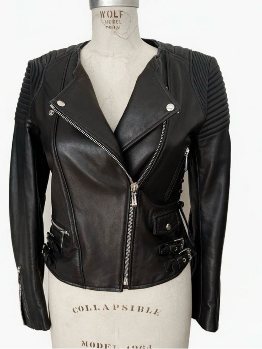Gorgeous BARBARA BUI Black Leather Moto Jacket . Made in Paris